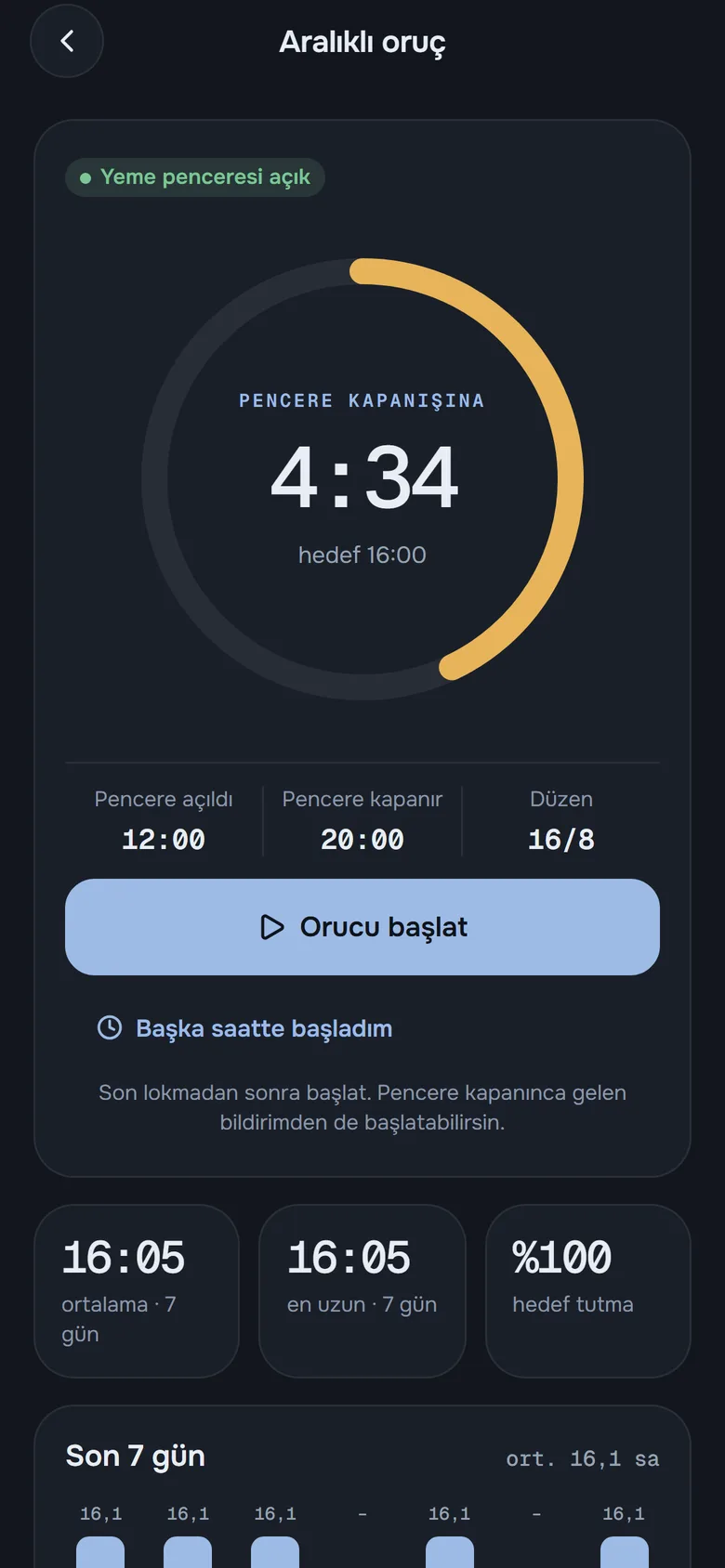Intermittent fasting window with a live timer